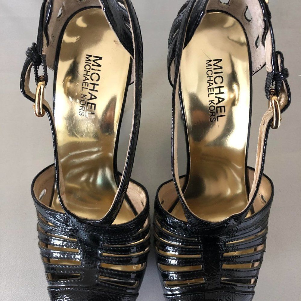 Michael Kors Black Patent Leather Platform Sandals - Picture 3 of 16